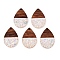 Epoxy Resin & Walnut Wood Pendants, with Paillette/Sequin, Teardrop, Linen, 36x24.5x3.5mm, Hole: 2mm