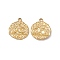 Ion Plating(IP) 304 Stainless Steel Pendants, Textured, Flat Round with Moon & Star, Real 18K Gold Plated, 24x20x2mm, Hole: 2.8mm