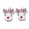 Brass Micro Pave Cerise Cubic Zirconia Pendants, with White Enamel & Jump Rings, Long-Lasting Plated, For Christmas, Reindeer/Stag, Platinum, 15x13x1.5mm, Hole: 3mm, Jump Ring: 5x1mm