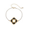 Glass Seed Beaded Flower Link Bracelet with Golden Stainless Steel Chains, Black, 6-3/4 inch(17cm)