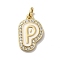 Brass Micro Pave Cubic Zirconia Pendants, Cadmium Free & Nickel Free & Lead Free, with Jump Rings, Real 18K Gold Plated, Letter P, 18.5x12x2mm, Hole: 3.8mm
