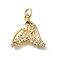 Brass Micro Pave Cubic Zirconia Pendants, with ABS Plastic Pearl, Fishtail Charms, Rack Plating, Lasting Plated, Cadmium Free & Lead Free, with Jump Ring, Real 18K Gold Plated, 15.5x16x3.5mm, Hole: 3mm