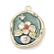 Brass Micro Pave Clear Cubic Zirconia Pendants, Cadmium Free & Nickel Free & Lead Free, with Enamel, Oval with Flower Charms, with ABS Imitation Pearl, Turquoise, 23x17.5x4.5mm, Hole: 1.6mm