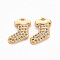 Brass Micro Pave Clear Cubic Zirconia Charms, Nickel Free, Sock, Real 18K Gold Plated, 13x11x2mm, Hole: 1.2mm
