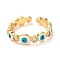 Evil Eye Golden Enamel Cuff Rings for Women, Brass Micro Pave Clear Cubic Zirconia Open Rings, Cyan, US Size 5 1/2(16.1mm), 3~5mm