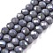 Electroplate Opaque Solid Color Glass Beads Strands, Half Rainbow Plated, Faceted, Rondelle, Gray, 6x5mm, Hole: 1mm, about 80~85pcs/strand, 38~40cm