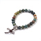 Natural Round Indian Agate Stretch Bracelets, with Alloy Guru Bead Sets, Burlap Packing, Antique Silver, 2-1/8 inch(5.5cm), Bag: 12x8.5x3cm