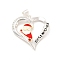 Christmas Brass Crystal Rhinestone Pendants, with Enamel, Heart with Santa Claus and Word Best Wishes Charms, Silver, 23.5x23x4mm, Hole: 5x3.5mm