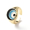 Evil Eye Rack Plating Brass Enamel Cuff Ring for Women, Wide Band Open Finger Ring, Lead Free & Cadmium Free, Real 18K Gold Plated, Black, Inner Diameter: US Size 7(17.3mm)