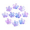 Baking Painted Transparent Glass Bead Caps, 5-Petal Flower, with Glitter Powder, Royal Blue, 12~12.5x4.5~5mm, Hole: 1.2~1.4mm, about 1750pcs/1000g