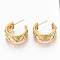 Brass Half Hoop Earrings, Stud Earring, Textured, Ring, Nickel Free, Real 18K Gold Plated, 24.5x22mm, Pin: 0.7mm