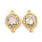 Brass Pave Clear Cubic Zirconia Connector Charms, Flat Round Links, Cadmium Free & Nickel Free & Lead Free, Real 18K Gold Plated, 12x8x4mm, Hole: 1mm