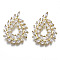 Brass Inlaid Clear Cubic Zirconia Pendants, Cadmium Free & Nickel Free & Lead Free, Teardrop, Golden, 27x19x3mm, Hole: 3x1.5mm