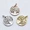 316 Surgical Stainless Steel Pendants, with Cubic Zirconia, Flat Round with Tree, Clear, Mixed Color, 12x1.5mm, Hole: 3mm
