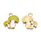 Autumn Theme Alloy Enamel Pendants, Cadmium Free & Lead Free, Double Mushroom, Light Gold, Yellow Green, 19.5x18x2.5mm, Hole: 2.5mm