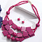Bohemian Style Wood Square & Round Beaded Multilayer Necklaces & Dangle Earrings Sets, Golden, Medium Violet Red, 620mm