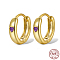 925 Sterling Silver Thick Hoop Earrings for Women, with Micro Pave Cubic Zirconia Heart, Real 18K Gold Plated, Blue Violet, 11x3mm