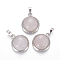 Natural Rose Quartz Pendants, with Brass Findings, Half Round, Platinum, 23~24x19~20x8~10mm, Hole: 8x5mm