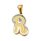 304 Stainless Steel Pendants, with Enamel, Ion Plating(IP), Laser Cut, Real 18K Gold Plated, Letter R, 18x14x1.5mm, Hole: 5.5x2.5mm