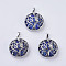 Natural Lapis Lazuli Pendants, with Brass Findings, Flat Round with Tree of Life, Platinum, 31~32x27x8~9mm, Hole: 5x7mm