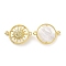 Rack Plating Brass Micro Pave Clear Cubic Zirconia Connector Charms, with Shell, Long-Lasting Plated, Cadmium Free & Lead Free, Flat Round Links with Sun Pattern, Real 18K Gold Plated, 15.5x20.5x4.5mm, Hole: 1.2mm