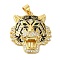 Brass Micro Pave Cubic Zirconia with Enamel Pendants, Tiger Charms, Cadmium Free & Nickel Free & Lead Free, Real 18K Gold Plated, 27.5x25x5.5mm, Hole: 5x3.5mm