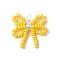 Handmade Glass Seed Beaded Pendants, Bowknot Charms with Glass Pearl and Copper Wire Loops, Silver Color Plated, Yellow, 25.5x29.5x6.5mm, Hole: 2.5mm