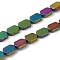 Electroplated Synthetic Non-Magnetic Hematite Beads Strands, Oval, Rainbow Plated, 4.5~5x3~3.5x1mm, Hole: 0.5mm, about 85pcs/strand, 16.34''(41.5cm)