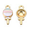 Alloy Pendants, with Enamel, Cadmium Free & Lead Free, Light Gold, Lollipop, White, 17x8x3mm, Hole: 2mm