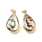 Natural Paua Shell & Epoxy Resin Pendants, Brass Geometric Charms, with Jump Rings, Golden, Teardrop, 19.5x11~11.5x3.5~4.5mm, Hole: 3mm