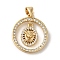 Brass Micro Pave Clear Cubic Zirconia Pendants, Cadmium Free & Nickel Free & Lead Free, Ring with Lion Charms, Real 18K Gold Plated, 20x18x4mm, Hole: 5x3.7mm