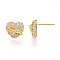 Heart Brass Micro Pave Clear Cubic Zirconia Stud Earrings, Real 18K Gold Plated, 11.5x12.5mm, Pin: 0.8mm