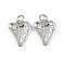 Brass Micro Pave Cubic Zirconia Pendants, Heart with Flower Pattern Charms, with Jump Ring, Rack Plating, Long-Lasting Plated, Lead Free & Cadmium Free, Platinum, 14.5x11.5x2.5mm, Hole: 3.5mm