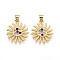 Brass Micro Pave Cubic Zirconia Pendants, Cadmium Free & Lead Free, Sun, Real 18K Gold Plated, 20.5x18x2mm, Hole: 3.5x5mm