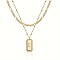 Brass Micro Pave Clear Cubic Zirconia Rectangle with Initial Pendant Double Layer Necklaces for Women, with 201 Stainless Steel Chain, Golden, Letter E, 15.75~19.69 inch(40~50cm)