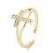 Brass Micro Pave Cubic Zirconia Rings, Open Cuff Ring, Religion Cross Ring for Women, Cadmium Free & Lead Free, Golden, 1.5mm, Inner Diameter: 18mm