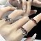 3Pcs Gothic Styles Brass Enamel Cuff Rings for Women, Platinum, Inner Diameter: Adjustable, 3Pcs/set