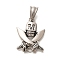 304 Stainless Steel Pendants, Skull with Cutlass Charm, Antique Silver, 26.5x20.5x5mm, Hole: 8.5x5mm and 2.2mm