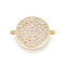 Brass Micro Pave Cubic Zirconia Links, Long-Lasting Plated, Lead Free & Cadmium Free & Nickel Free, Flat Round, Clear, Real 18K Gold Plated, 14x19x2.5mm, Hole: 1.2mm