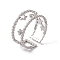 Non-Tarnish 304 Stainless Steel Stars Double Line Open Cuff Ring for Women, Stainless Steel Color, US Size 7 1/4(17.5mm)