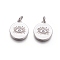 Brass Pendants, with Cubic Zirconia and Jump Rings, Flat Round with Evil Eye, Clear, Platinum, 15x13x1.5mm, Hole: 3mm