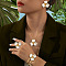 Flower Alloy Enamel Pendant Necklaces & Bangle & Ring & Stud Earrings Sets, Golden, White, 425mm