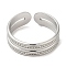 Non-Tarnish 304 Stainless Steel Open Cuff Rings, Double Line, Stainless Steel Color, Inner Diameter: 17.4mm