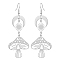 Brass & Stainless Steel Dangle Earrings, Moon & Mushroom & Star, Stainless Steel Color, 75x30mm