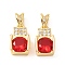Brass Micro Pave Cubic Zirconia Pendants, Cadmium Free & Lead Free, Real 18K Gold Plated, Bottle, Red, 16x9.5x6.5mm, Hole: 6x3mm