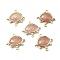 Natural Strawberry Quartz Links, with Light Gold Plated Edge Brass Loops and Crystal Rhinestone, Faceted, Eye, 21x20x5mm, Hole: 1.2mm and 1.6mm