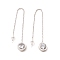 Crystal Rhinestone Flat Round Long Dangle Stud Earrings, 304 Stainless Steel Ear Thread for Women, Stainless Steel Color, 103mm, Pin: 1mm
