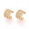 Brass Micro Pave Clear Cubic Zirconia Cuff Earrings, Woven with C-Shaped, Real 18K Gold Plated, 13x14x11.5mm