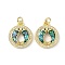 Brass Micro Pave Cubic Zirconia Pendants, Cadmium Free & Lead Free, with Synthetic Opal and Jump Ring, Flat Round with Fish, Real 18K Gold Plated, 18x15.5x3.5mm, Hole: 3.5mm