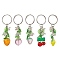 Fruits & Leaf Acrylic Pendant Keychain, with Iron Keychain Ring, Mixed Shapes, Mixed Color, 7.25~7.8cm, 5pcs/set